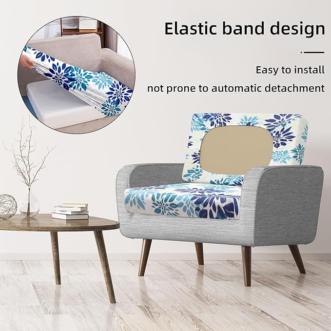 8Pcs Stretch Patio Cushion Covers,Outdoor Couch Covers Replacement,Outdoor Couch & Sofa Slipcovers,for Patio Furniture Cushion Covers,Washable Reusable Furniture Protector(Blue Flower,Cover Only)