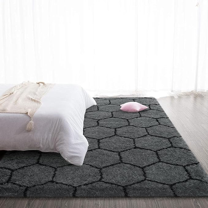 TWINNIS Super Soft Shaggy Rugs Fluffy Carpets, 6x9 Feet, Indoor Modern Plush Area Rugs for Living Room Bedroom Kids Room Nursery Home Decor, Upgrade Anti-Skid Rectangular Fuzzy Rug, Dark Gray