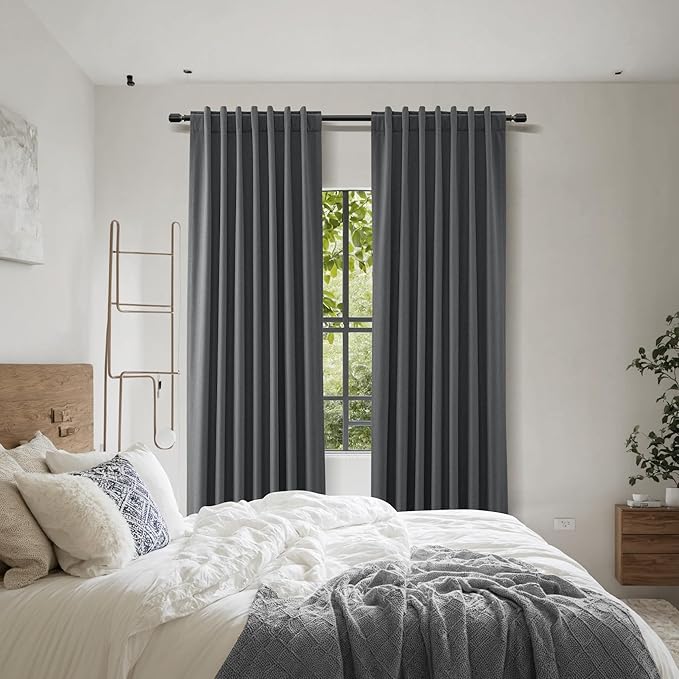 Guken 100% Blackout Curtains 96 Inch Length 2 Panels Set for Living Room Bedroom Back Tab Thermal Insulated Black Out Linen Drapes Room Darkening Blazer Grey,52x96