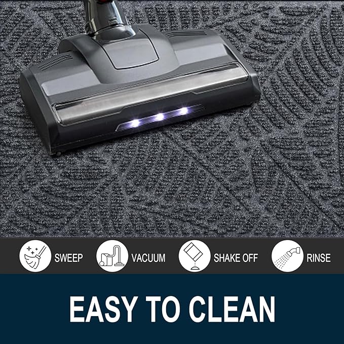 Colorxy Waterproof Doormat, Sturdy Natural Rubber Front Indoor Mat, Non Slip Low Profile Indoor Outdoor Door Mats, Stain and Fade Resistant Floor Mat, Easy Clean Patio Entrance Mat, 48''x32'', Grey