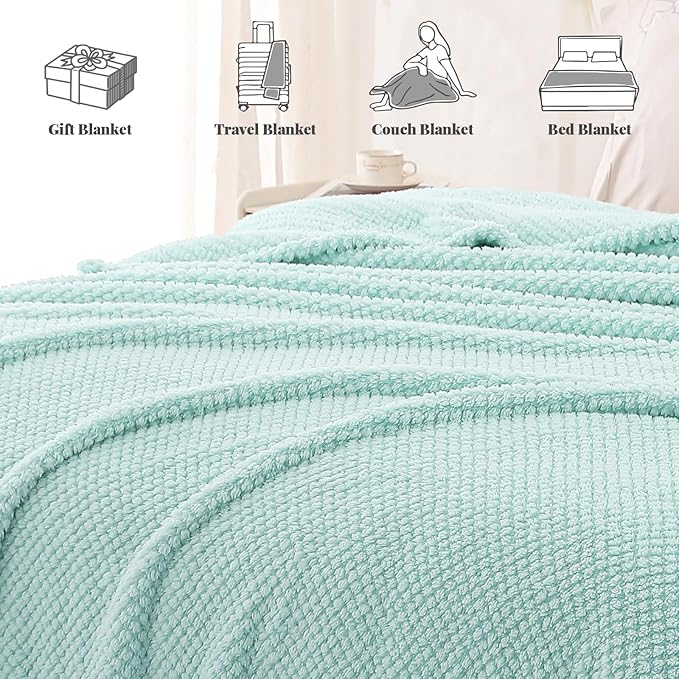 Whale Flotilla King Size Fuzzy Fleece Blanket for Bed, 90x104 Inch Fluffy Warm Soft Jacquard Blankets for All Season, Lightweight and Cozy, Light Blue