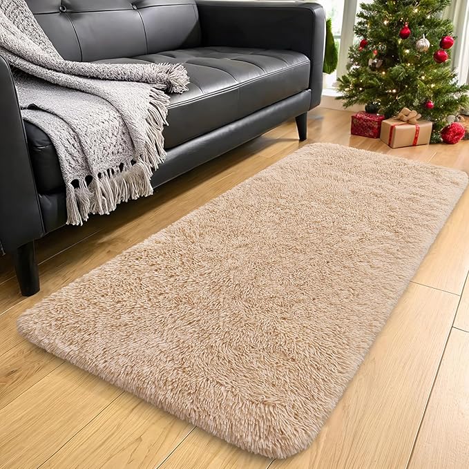 OLANLY 3x9 Machine Washable Runner Rugs for Hallway, Soft Fluffy Shaggy Bedside Rugs for Bedroom, Living Room, Indoor Floor Carpet for Kids Girls and Boys, Nursery Rooms, Home Decor Aesthetic, Beige