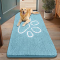 Smiry Dog Door Mat for Muddy Paws, Absorbent Dirt Trapper Non Slip Quick Dry Washable Chenille Mat for Mud Dogs, Entry Rug for Indoor and Outdoor (48x30 Inches, Sky Blue and White)
