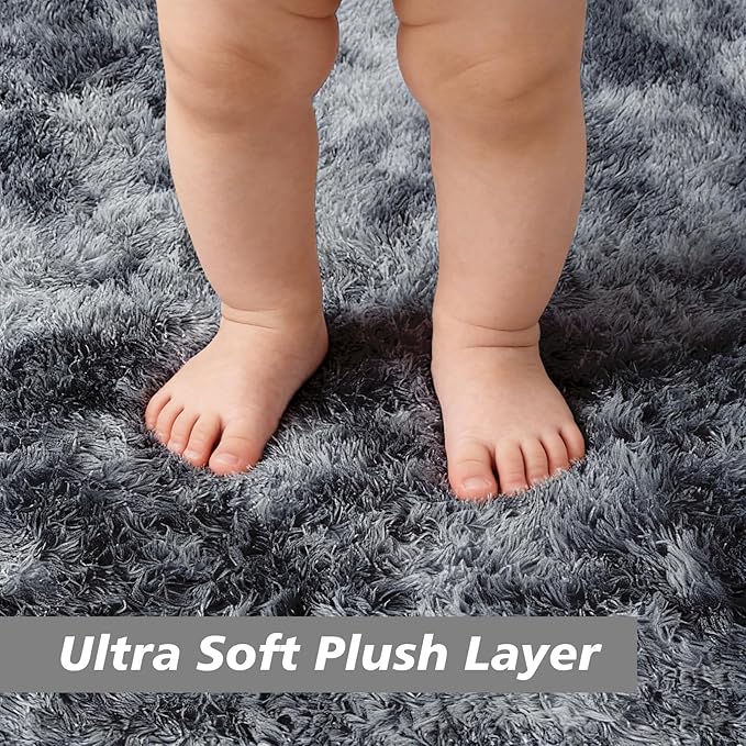 6x9 Fluffy Area Rug for Living Room,Shag Area Rugs for Bedroom,Tie-Dyed Black Soft Fuzzy Rug Non-Shedding Indoor Plush Carpet for Kids Bedroom Nursery Dorm Home Decor