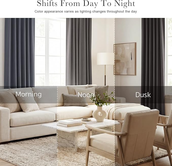 PONY DANCE Blackout Window Curtains - Short Gray Thermal Insulated Drapes Back Tab/Rod Pocket Room Darkening Panels Energy Saving for Bedroom/Bathroom, 42 W x 54 L, Grey, 1 Pair