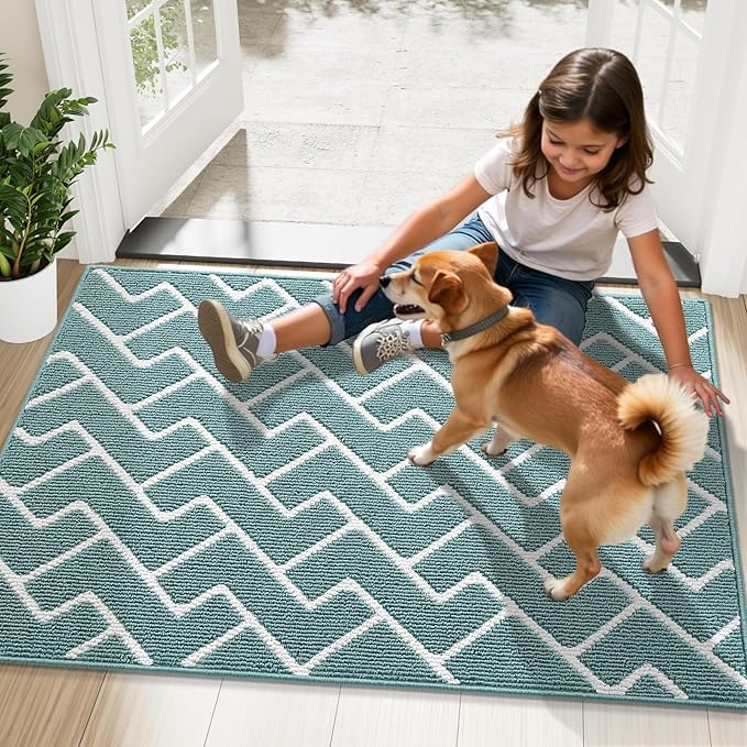 OLANLY Front Door Mat, Non-Slip Rubber Backing, Dirt Resistant and Absorbent, Washable, Easy to Clean Low-Profile Indoor Doormat for Back Door, Entryway, Inside Entrance, 36x24, Sage Green