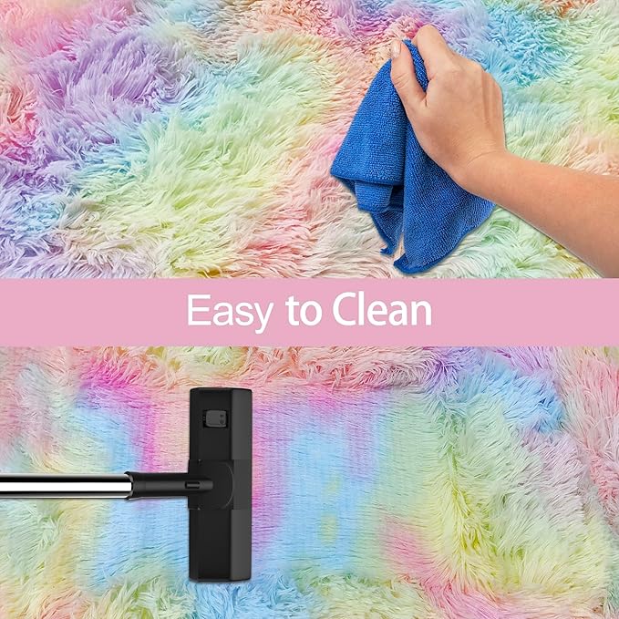 Fluffy Rainbow Colorful Area Rug for Living Room 6x9 Kawaii Tie Dye Rug Fuzzy Indoor Floor Unicorn Rug for Bedroom Girls Kids Nursery Baby Princess Room Dorm Home Decor Aesthetic Carpets