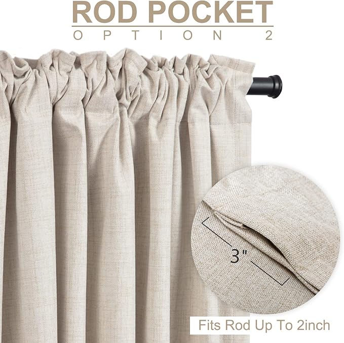 100% Blackout Shield Linen Blackout Curtains for Bedroom 63 Inches Long, Back Tab/Rod Pocket Living Room Drapes, Thermal Insulated Blackout Curtains 2 Panels Set, 50" W x 63" L,Cream