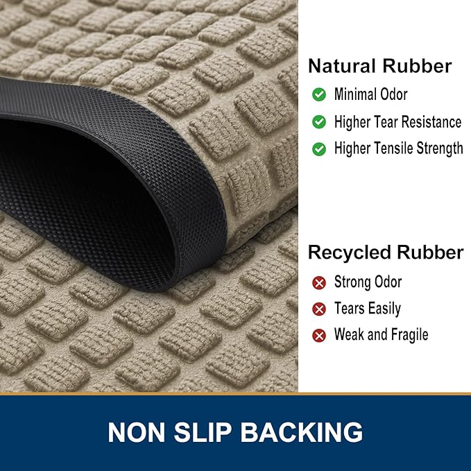 Smiry Front Door Mat Outside Entrance, Heavy Duty Natural Rubber Doormat, Non Slip, Trap Dirt and Moisture, Easy Clean, Low Profile Welcome Floor Mats for Indoor Outdoor Entry, 29.5x17 Inch, Beige