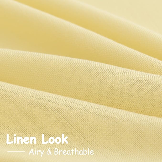 Yellow Linen Curtains 102 Inches Long for Living Room 2 Panel Set Back Tab Rod Pocket Semi Sheer Curtain Light Filtering Burlap Extra Long Drapes Neutral Farmhouse Decor for High Window 52x102