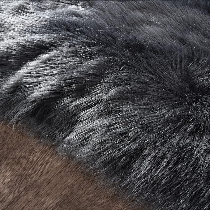Latepis Dark Grey Rugs 6x8 Area Living Room Faux Sheepskin Fur Rug for Bedroom Washable Shag Fuzzy Furry Rug Home Décor, Rectangle