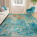 Washable Area Rugs 5'x7' Non-Slip Modern Abstract Soft for Living Room Entryway Bedroom Nursery, Print Pattern, Teal Blue Green Orange Rust Red Coloreful