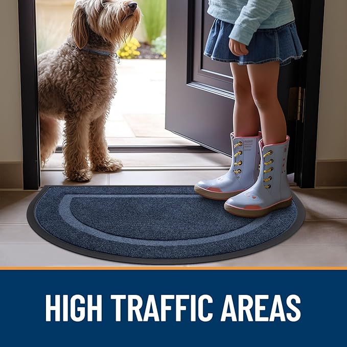 OLANLY Half Circle Door Mat Indoor Outdoor Entrance Welcome, Waterproof All-Season, All-Weather Doormat, Sturdy Natural Rubber, Low Profile, Easy Clean Patio Porch Entryway Mat, 59x23, Blue