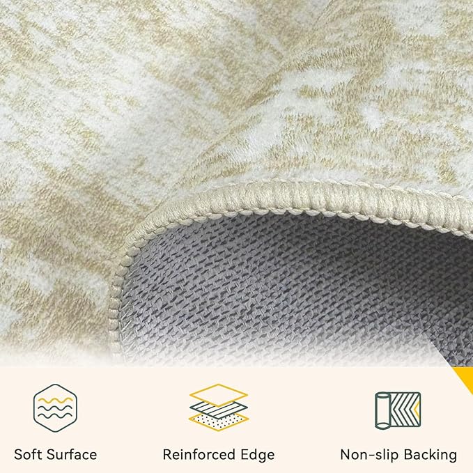 Washable Area Rugs 6'x9' Non-Slip Modern Abstract Soft for Living Room Entryway Bedroom Nursery, Print Pattern, Beige Cream Brown