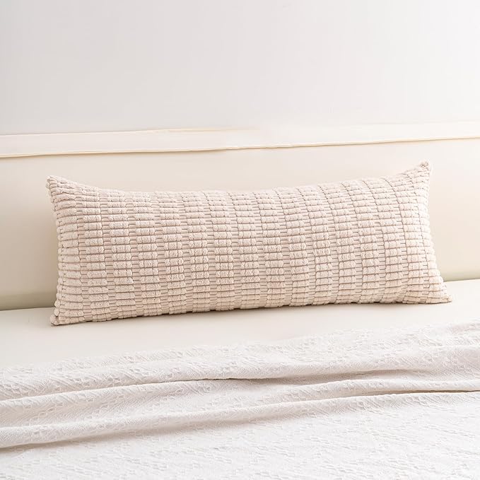 Corduroy Decorative Throw Pillow Covers 14x36 Inch Soft Striped Pillow Covers Modern Farmhouse Home Decor for Sofa Living Room Couch Bed（Cream White）