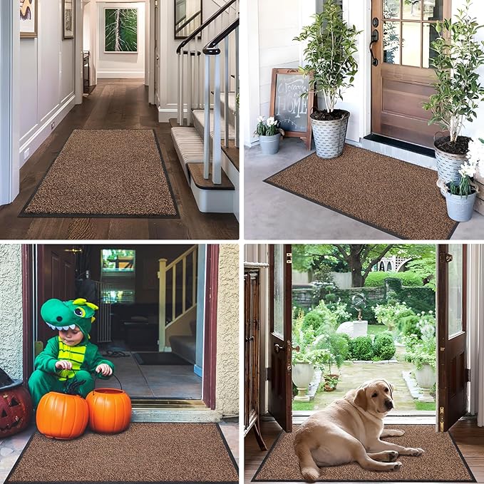 Mibao Front Door Mat, Dirt Trapper Welcome Mat for Outdoor Indoor, Non-Slip Waterproof Doormat, Durable Machine Washable Low Profile Entry Rug for Back Door Outside Patio Porch, 72" x 24", Brown