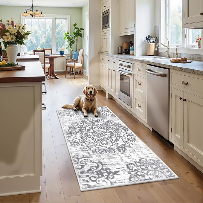 HEBE Hallway Runner Rug 2'x4' Washable Vintage Distressed Area Rugs Non Slip Laundry Rug Runner Boho Floor Carpet Runners for Hallways Entryway Laundry Room Kitchen Bathroom