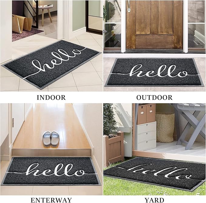 BeneathYourFeet Door Mat (30"x17.5",Black), Welcome Mat Low Profile Front Doormat Floor Mat Non Slip Rugs for Entryway, Patio, High Traffic Areas