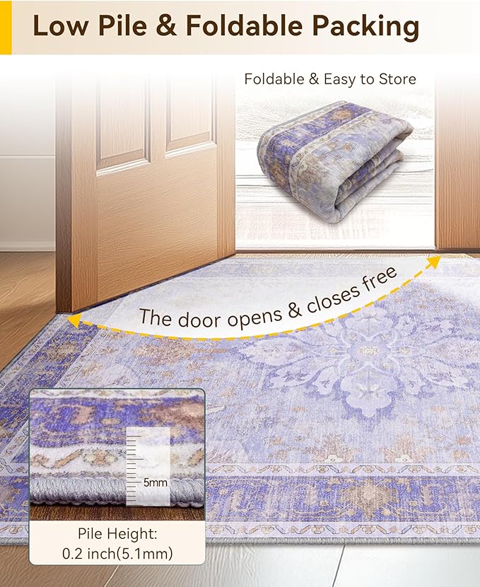 Area Rugs 2'x3' Kitchen Rugs Entry Rug Small Rugs for Entryway Kitchen Bathroom Door Mat Indoor Entrance,Washable Non Slip, Light Purple Brown
