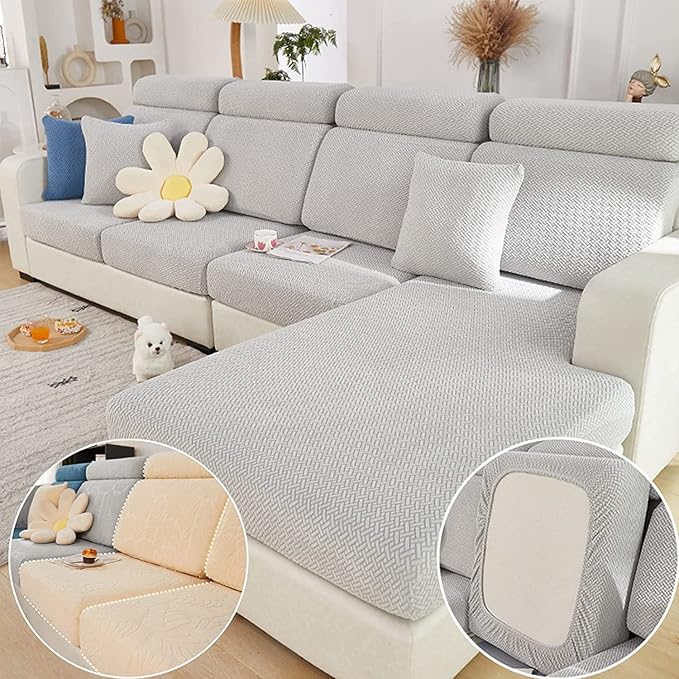 Couch Cushion Covers for Sofa Couch Covers Wear-Resistant Universal Sofa Cover Washable Stretch for Sectional Slipcovers (Texture-Light Gray,Back Cover L)