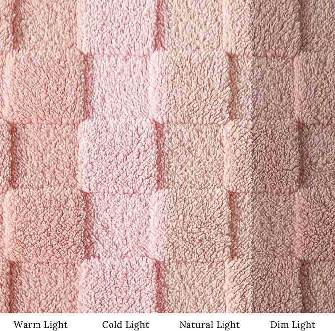 Exclusivo Mezcla Queen Size Flannel Fleece Blanket, Super Soft and Warm Lightweight Checkered Pattern Blankets for All Seasons, 90x90 Inches, Pink