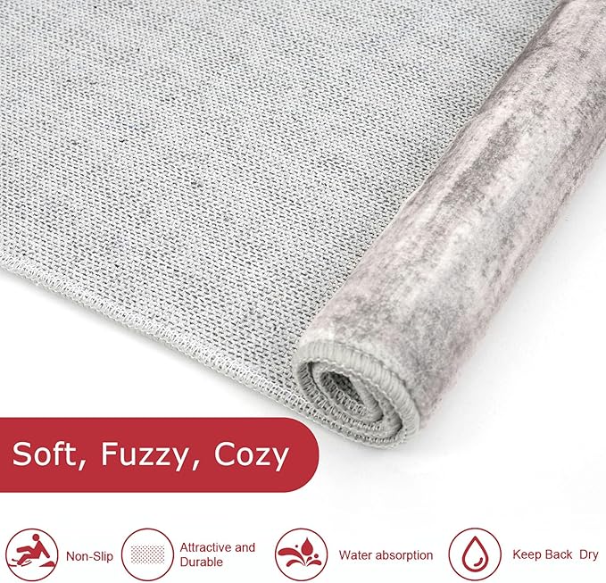 KOZYFLY Modern Abstract Hallway Runner, 2x10 Washable Rug Non-Slip Soft Striped Kitchen Runner Rug, Grey/Light Beige/Brown Print Carpet Runner for Entryway Bathroom