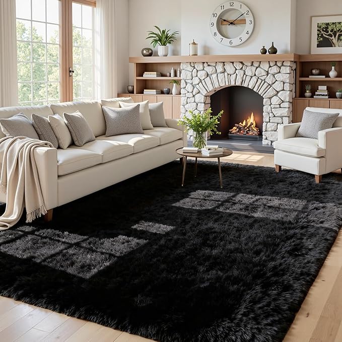 5x8 Area Rugs for Living Room: Soft Fluffy Shag Black Rugs for Bedroom, Non Slip Large Fuzzy Plush Rug Indoor Floor Carpet for Nursery Kids Boys Girls Room, Dorms, Playroom, Modern Home Decor