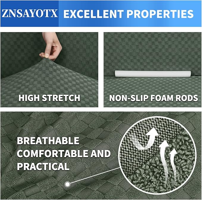 ZNSAYOTX 1 Piece Jacquard Couch Covers for 2 Cushion Couch High Stretch Loveseat Slipcover for Pets Dogs Anti Slip Love Seat Sofa Slipcover Furniture Protector (Loveseat, Army Green)