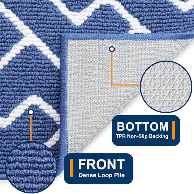 OLANLY Front Door Mat, Non-Slip Rubber Backing, Dirt Resistant and Absorbent, Washable, Easy to Clean Low-Profile Indoor Doormat for Back Door, Entryway, Inside Entrance, 48x32, Navy