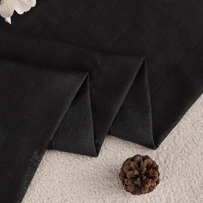 Black Linen Curtains 84 inches Long for Bedroom Back Tab Light Filtering Privacy Semi Sheer Black Curtains Living Room Boho Rustic Farmhouse Cotton Textured Gauze Curtain 2 Panel Set