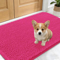OLANLY Dog Door Mat for Muddy Paws 30x17, Absorbs Moisture and Dirt, Absorbent Non-Slip Washable Doormat, Quick Dry Chenille Mud Mat for Dogs, Entry Indoor Entryway Carpet for Inside Floor, Hot Pink