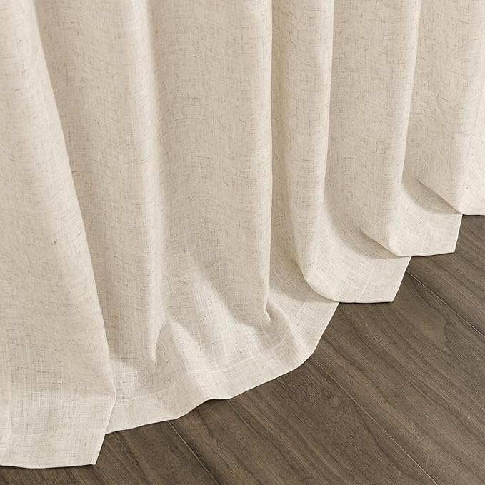 Linen Curtains for Living Room 90 Inches Long Modern Farmhouse Decor Light Filtering Semi Sheer Curtain Back Tab Neutral Luxury Rustic Burlap Coastal Drapes for Bedroom Office 52x90, 2 Panels