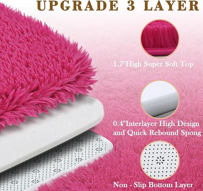 Rugs for Living Room 5x8, Alfombras para Salas Shag Large Plush Soft Area Rug, Shaggy Carpets for Bedroom, Kids Boys Girls Home Decor Aesthetic(Hot Pink, 5 x 8)