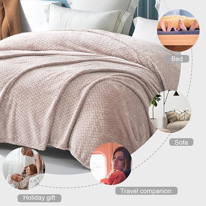 Exclusivo Mezcla Fleece King Size Blanket for Bed, 90x104 Inches Soft Cozy Jacquard Flannel Blankets, Lightweight Fuzzy Plush Warm for Women, Camel
