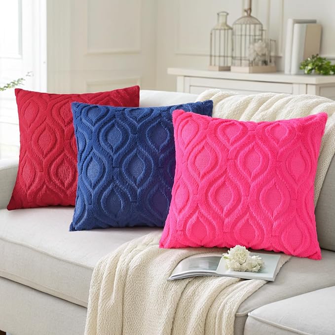 decorUhome Throw Pillow Covers 22x22 Inch Set of 2, Soft Plush Faux Wool Dark Blue Solid Couch Pillow Covers, Accent Euro Sham Farmhouse Neutral Square Pillow Cases for Sofa Bed Living Room