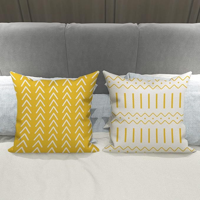 YCOLL Pillow Covers 22x22 Set of 4, Modern Sofa Throw Pillow Cover, Decorative Outdoor Linen Fabric Pillow Case for Couch Bed Car, Yellow