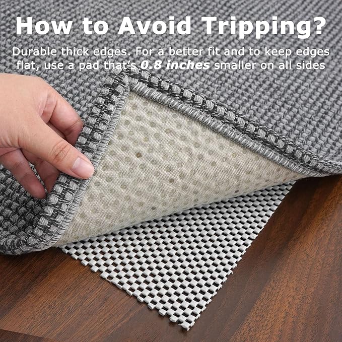KOZYFLY Washable Area Rug 6x9 ft Rubber Backed Non Slip Rugs for Living Room Braided Cotton Bedroom Rug Woven Office Rugs Indoor Floor Carpets for Dining Bedroom Living Room, Grey/Dark Grey