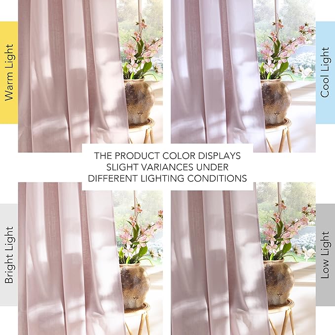 NICETOWN Thick Linen Blush Pink Curtains 2 Panels for Kids Room, Grommet Flax Linen Privacy Added with Light Filtering Window Treatments for Bedroom/Living Room, W55 x L96
