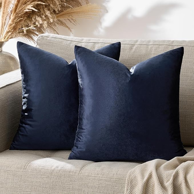 GIGIZAZA Navy Blue Velvet Pillow Covers 24x24,Square Solid Throw Pillow Covers Decorative Modern Pillows Big Vintage Cases for Couch Pack of 2