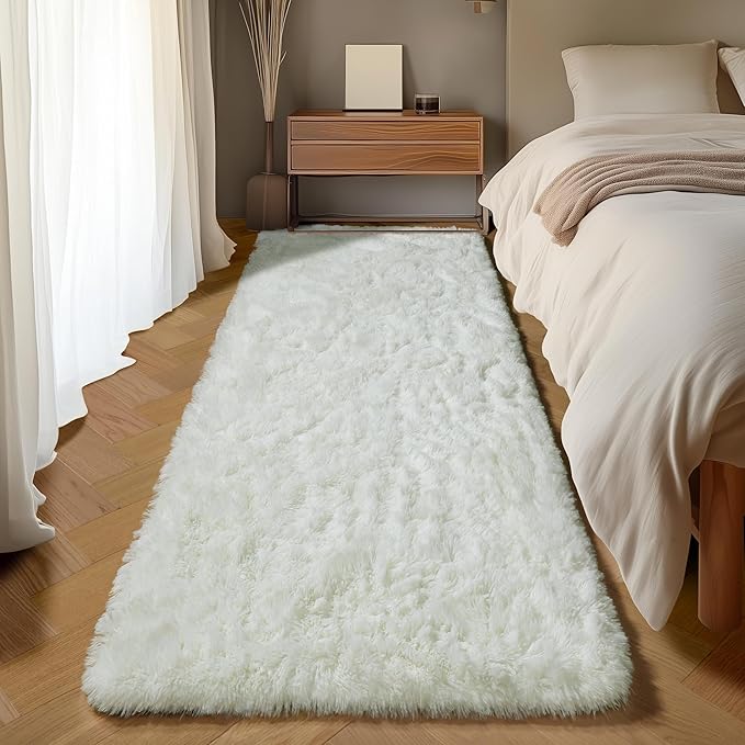 ONASAR Cream White Runner Rugs for Bedroom Living Room, Ivory Fluffy 2x6 Bedside Hallway Area Rug, Ultra Soft Plush Furry Faux Fur Non Slip Floor Carpet for Nursery Kids Dorm Closet Home Decor
