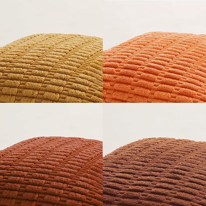 Fancy Homi Set of 4 Burnt Orange Fall Boho Decorative Throw Pillow Covers 28x28 Inch for Couch Bed Sofa, Aesthetic Modern Bohemian Room Decor, Fuzzy Fluffy Cozy Corduroy Textured Cushion Case 71x71cm