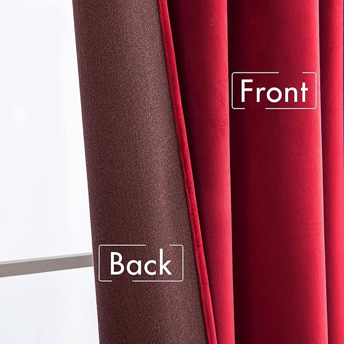 MIULEE Velvet Curtains Luxury Blackout Curtains for Bedroom Living Room Thermal Insulated Super Soft Window Drapes Rod Pocket & Back Tab Christmas Decor, Red, W52 x L72 inches, 2 Panels