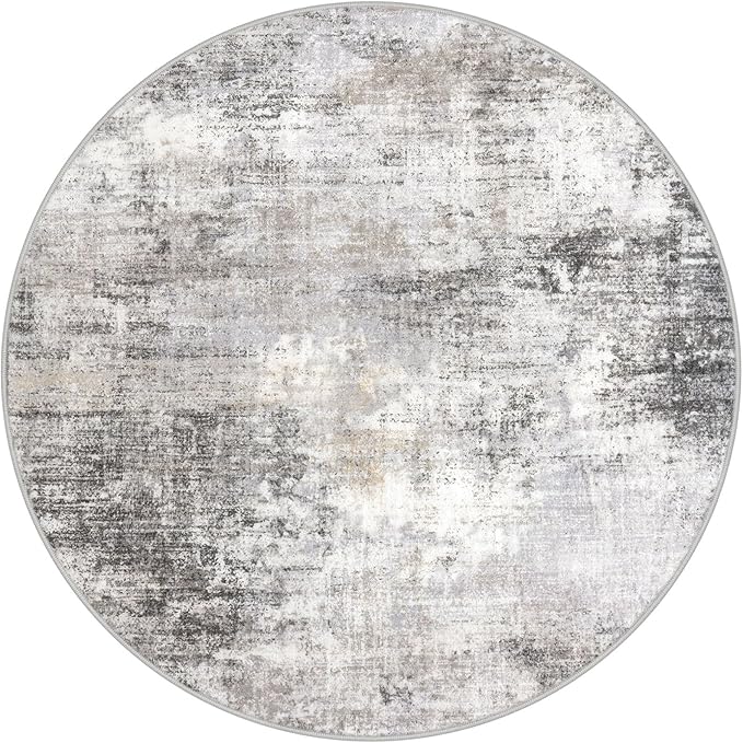 IOHOUZE Round Area Rug 3 Ft Circle Entryway Rugs Round Washable Door Mat Indoor Entrance, Non Slip Circle Front Door Rug, Printed Abstract Faux Wool Floor Carpet for Foyer Porch Sink, Grey Beige