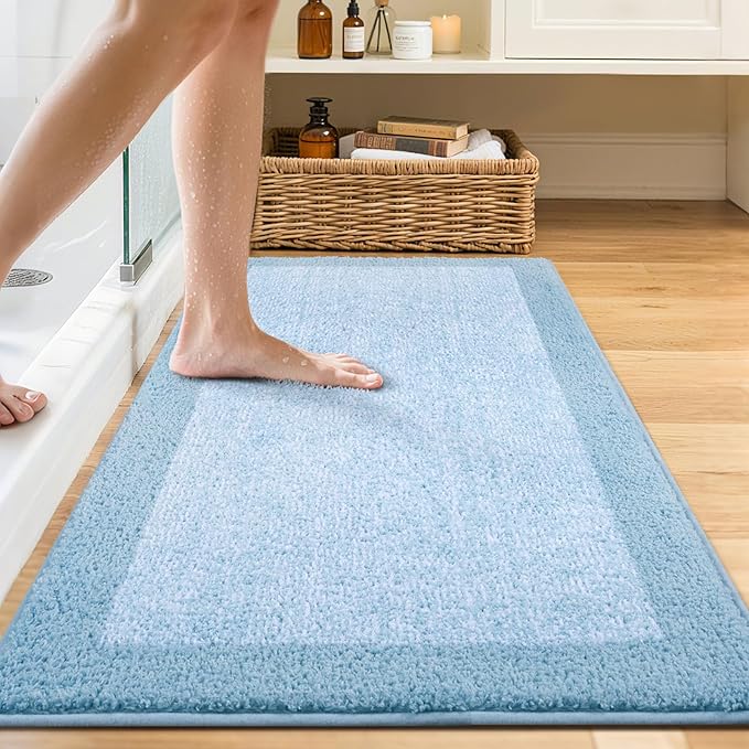 48x24 Long Bathroom Rugs Washable Non Slip, Light Blue Bath Mat for Bathroom Floor Tub, Soft Absorbent Quick Dry Mats for Shower, Bathtub,Home Decor
