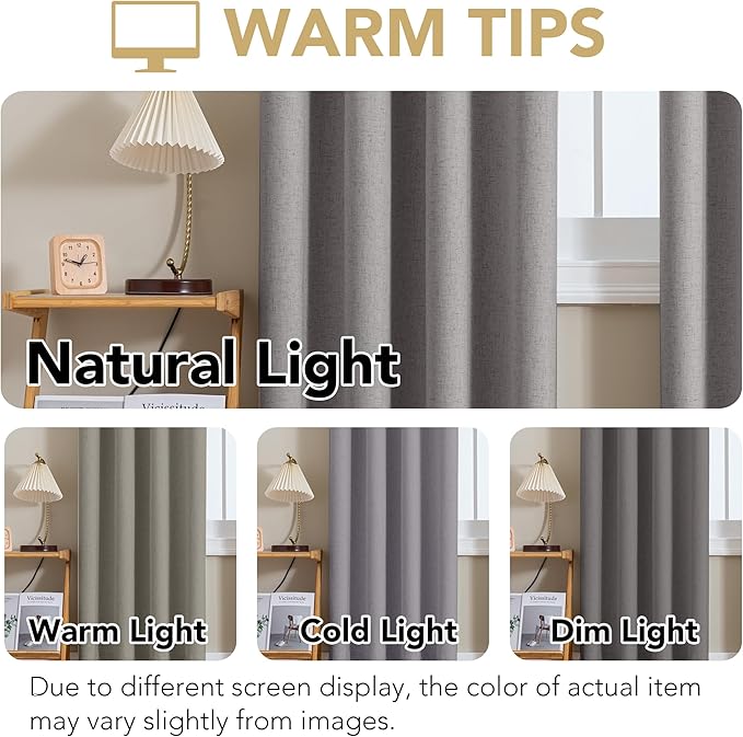 H.VERSAILTEX Linen Curtains 100% Blackout Curtains for Bedroom 54 inch Long Full Light Blocking Nature Linen Blended Window Curtains for Living Room Nickel Grommet (2 Panels, Heathered Dove)
