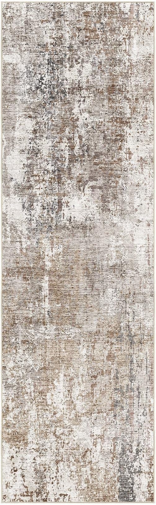 UERMEI 3X8 Washable Runner Rug for Hallway: Soft Neutral Modern Abstract Area Rug - Non-Slip Low Pile Long Throw Indoor Carpet for Kitchen Entryway Kitchen Bedroom Laundry Bathroom - Brown/Grey/Red