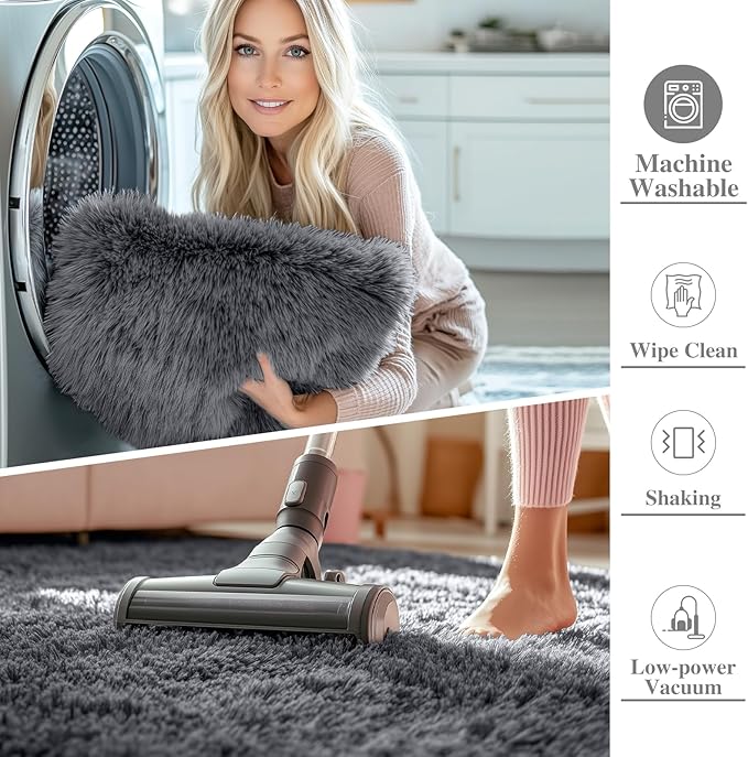 OLANLY 2x4 Machine Washable Runner Rugs for Hallway, Soft Fluffy Shaggy Bedside Rugs for Bedroom, Living Room, Indoor Floor Carpet for Kids Girls and Boys, Nursery Rooms, Home Decor Aesthetic, Grey