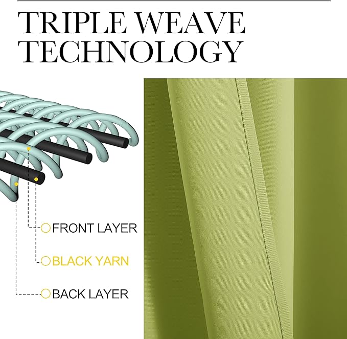 NICETOWN Fresh Green Blackout Curtains 48 inches Long for Bedroom, 42" Wide, 2 Panels, Home Decorations Thermal Insulated Solid Rod Pocket Blackout Drapes for Cafe, Nursery