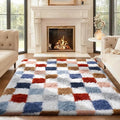 Ophanie Checkered Rainbow Rug for Living Room Bedroom,Colorful Fluffy Soft Cute Fuzzy Area Rugs, Shag Plush Shaggy Bedside Floor 4x6 Furry Carpet for Kids Baby Teen Dorm Nursery Home Decor Aesthetic