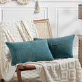 Fancy Homi 2 Packs Teal Long Lumbar Decorative Throw Pillow Covers 12x24 Inch for Couch Bed Sofa, Rustic Farmhouse Boho Home Decor, Soft Striped Corduroy Rectangle Accent Cushion Case 30x60 cm